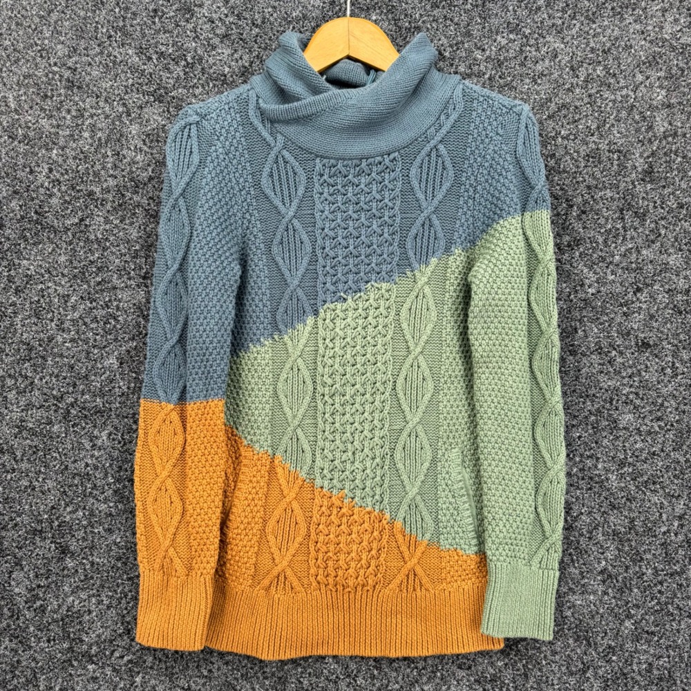 LL Bean Signature Colorblock Cable Knit Cowl Neck Cotton Sweater 509593 XS